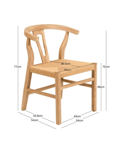 RT-4A SILLA LLATZARET ASIENTO TRENZADO CUERDA DANESA  DE 54 X 53 X 77H.MADERA TECA.
