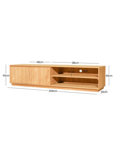 Mueble tv Macaret en madera maciza de teca natural acabado fino | bosco