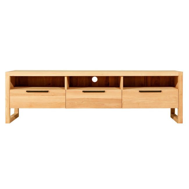 Mueble tv Arenal en madera de teca natural maciza acabado fino y tirador metálico antracita | bosco