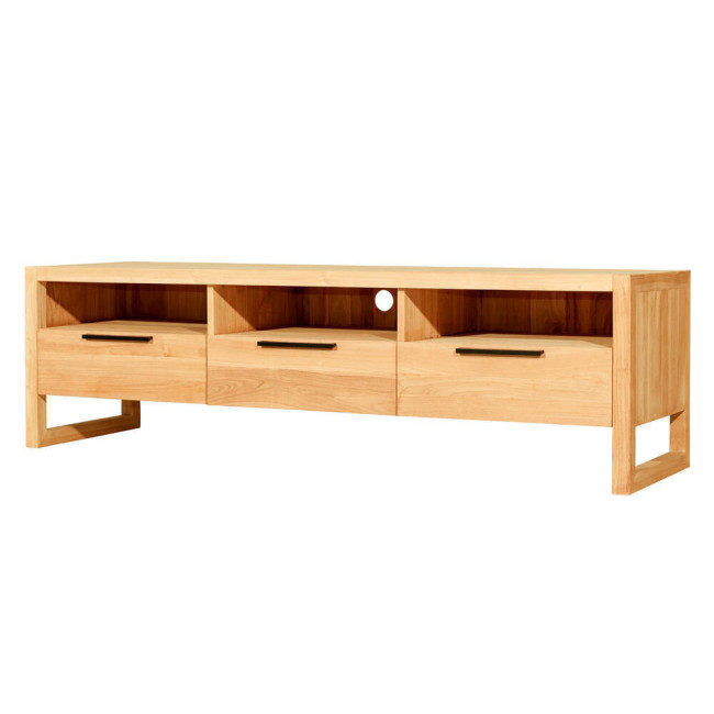 Mueble tv Arenal en madera de teca natural maciza acabado fino y tirador metálico antracita | bosco