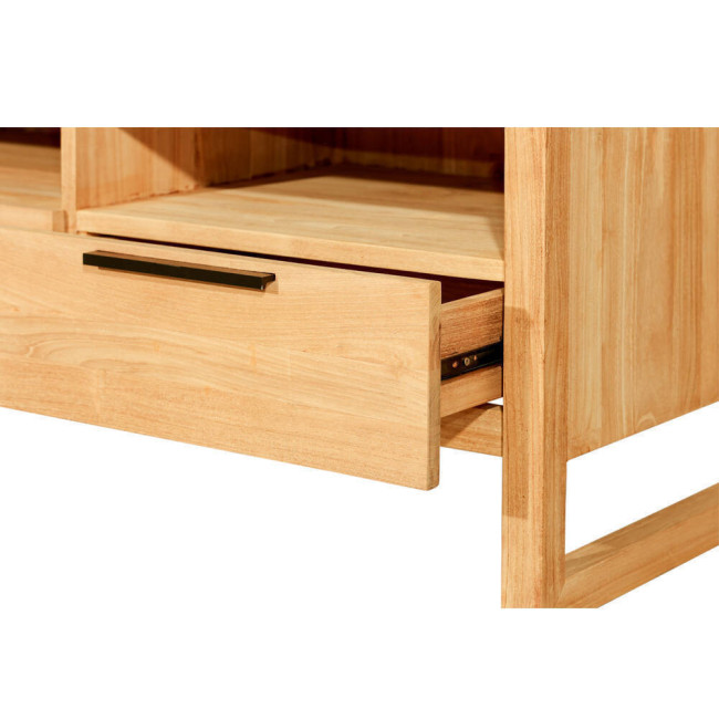 Mueble tv Arenal en madera de teca natural maciza acabado fino y tirador metálico antracita | bosco