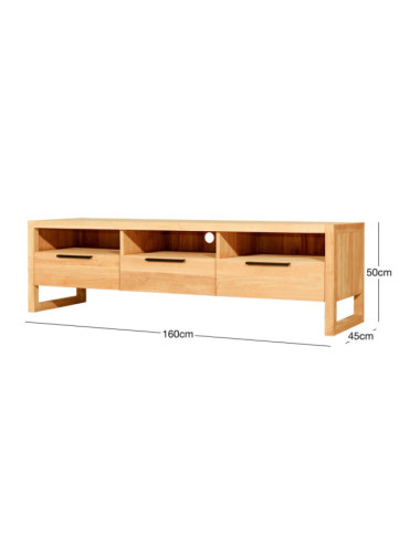 Mueble tv Arenal en madera de teca natural maciza acabado fino y tirador metálico antracita | bosco