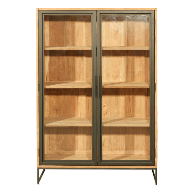 Vitrina Sant Antoni en madera de teca reciclada rasgada con puertas de cristal | bosco