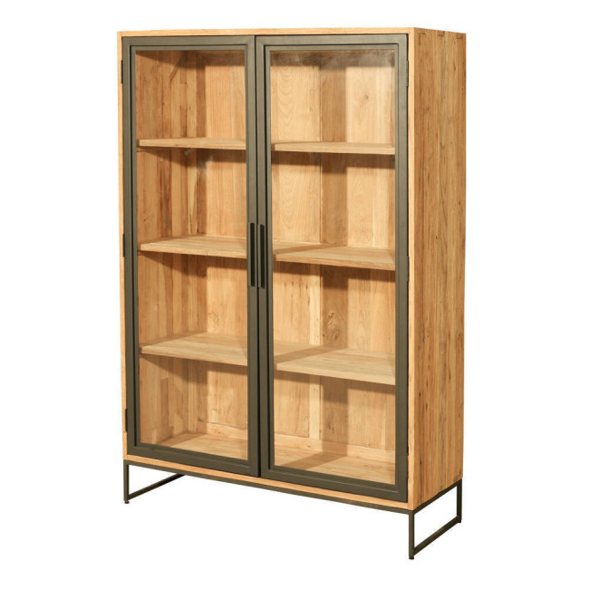 Vitrina Sant Antoni en madera de teca reciclada rasgada con puertas de cristal | bosco