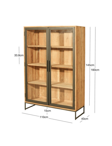 Vitrina Sant Antoni en madera de teca reciclada rasgada con puertas de cristal | bosco