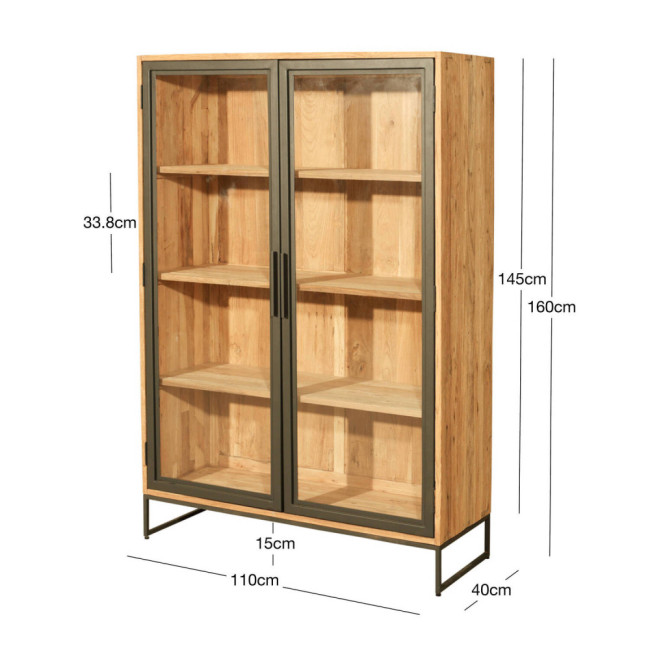 Vitrina Sant Antoni en madera de teca reciclada rasgada con puertas de cristal | bosco