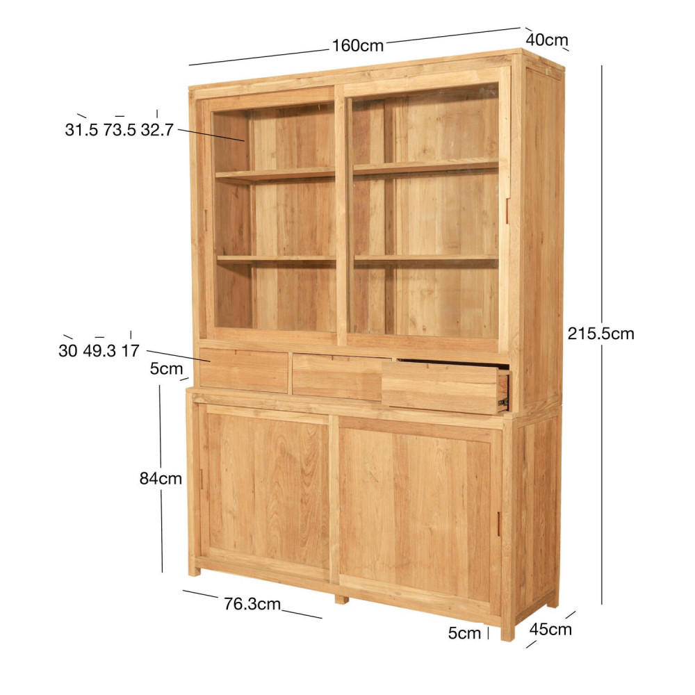 Vitrina Santa Ana en madera de teca reciclada con cajones y puertas | bosco