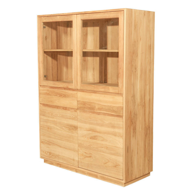 Vitrina Sant Felip en madera de teca natural con cajones y cristal | bosco