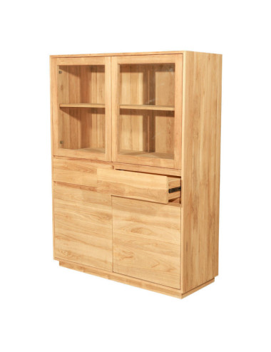 Vitrina Sant Felip en madera de teca natural con cajones y cristal | bosco