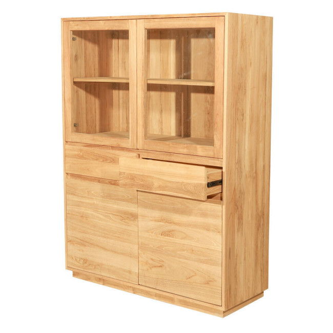Vitrina Sant Felip en madera de teca natural con cajones y cristal | bosco