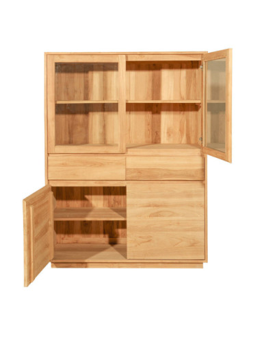 Vitrina Sant Felip en madera de teca natural con cajones y cristal | bosco