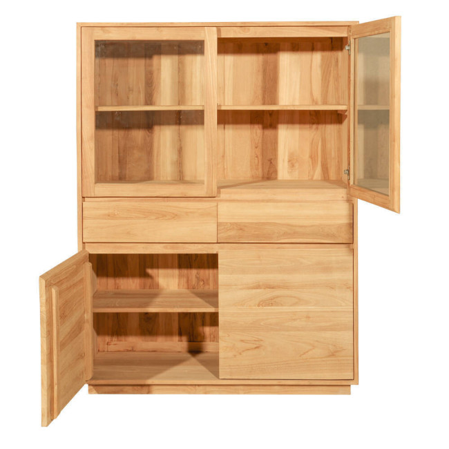 Vitrina Sant Felip en madera de teca natural con cajones y cristal | bosco