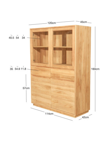 Vitrina Sant Felip en madera de teca natural con cajones y cristal | bosco