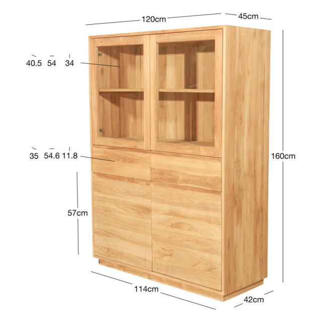Vitrina Sant Felip en madera de teca natural con cajones y cristal | bosco