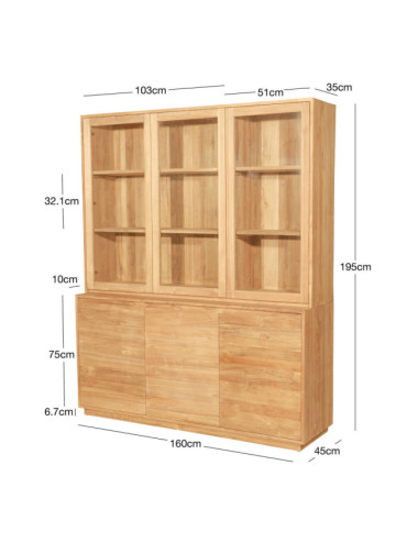 Vitrina Sant Nicolau en madera de teca natural y puertas acristaladas | bosco