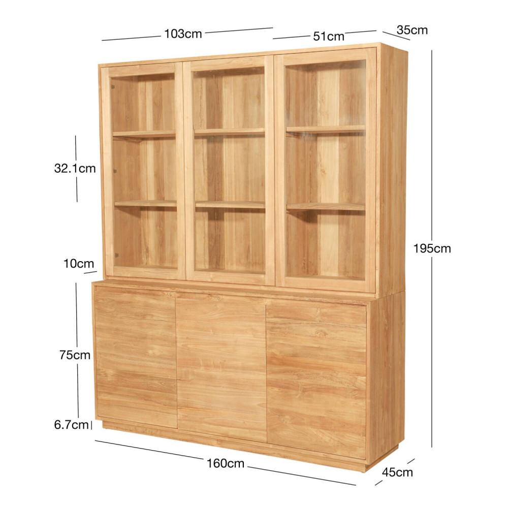 Vitrina Sant Nicolau en madera de teca natural y puertas acristaladas | bosco
