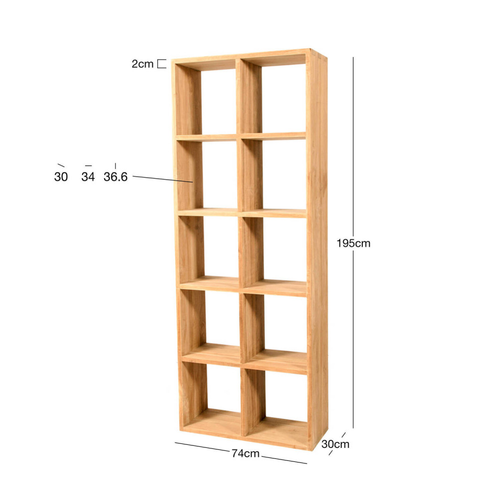Estantería Cala Pilar en madera de teca natural de diseño lineal| bosco