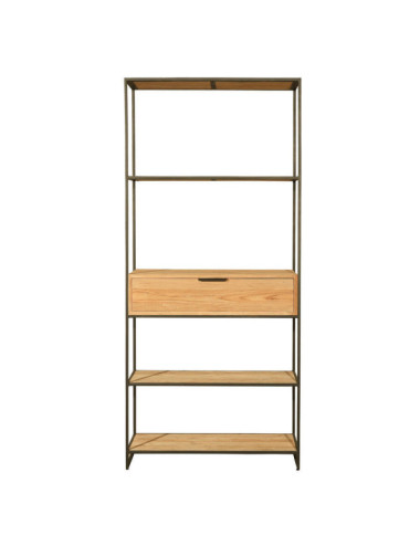 RT-1160A ESTANTERIA CALA CORB CON 1 CAJON DE 90 X 35 X 200H. TECA RECICLADA RASGADO Y ESTRUCTURA METALICA.