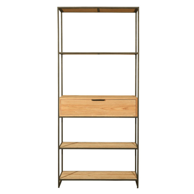 Estantería Cala Corb en teca reciclada rasgada combinada con metal| bosco