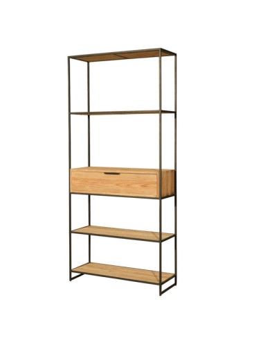 RT-1160A ESTANTERIA CALA CORB CON 1 CAJON DE 90 X 35 X 200H. TECA RECICLADA RASGADO Y ESTRUCTURA METALICA.