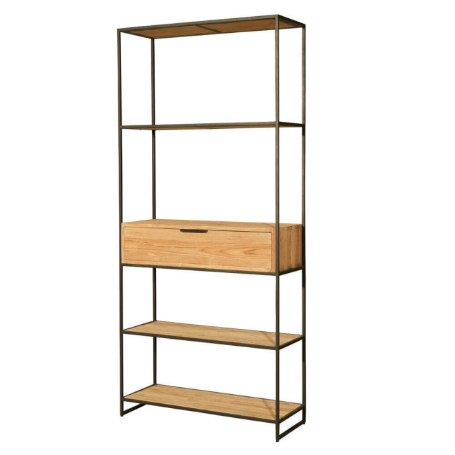 Estantería Cala Corb en teca reciclada rasgada combinada con metal| bosco