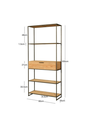 Estantería Cala Corb en teca reciclada rasgada combinada con metal| bosco