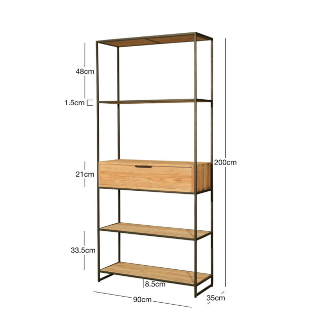 Estantería Cala Corb en teca reciclada rasgada combinada con metal| bosco