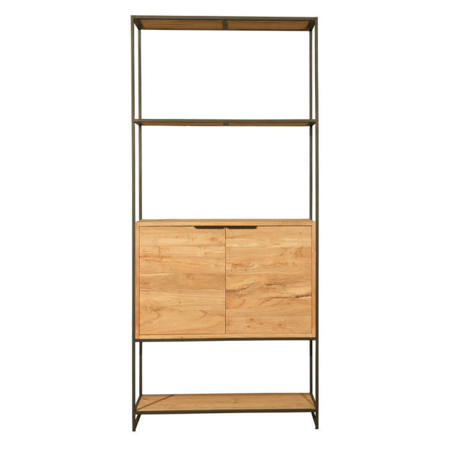 Estantería Cala Corb en teca reciclada rasgada combinada con metal| bosco