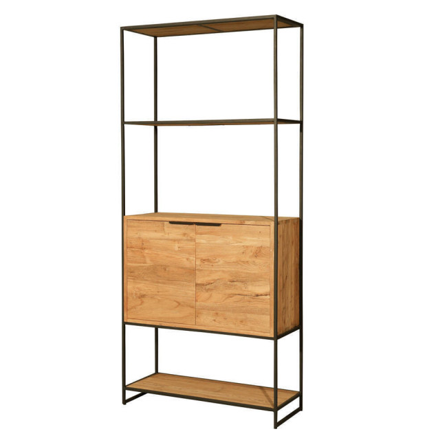 Estantería Cala Corb en teca reciclada rasgada combinada con metal| bosco