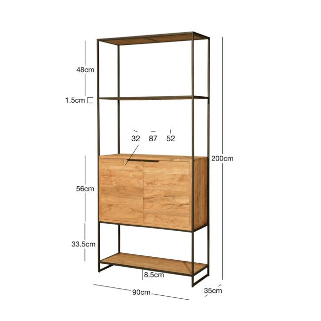 Estantería Cala Corb en teca reciclada rasgada combinada con metal| bosco