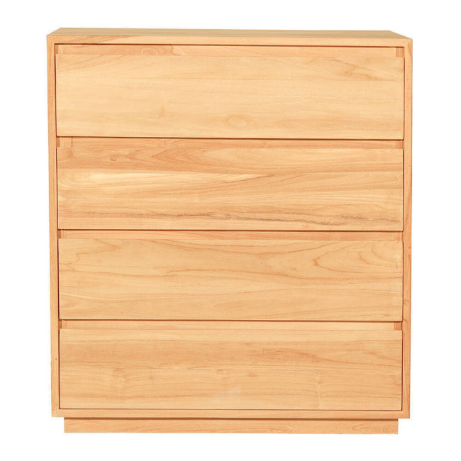 Cómoda Fondes en madera de teca natural con cuatro cajones| bosco