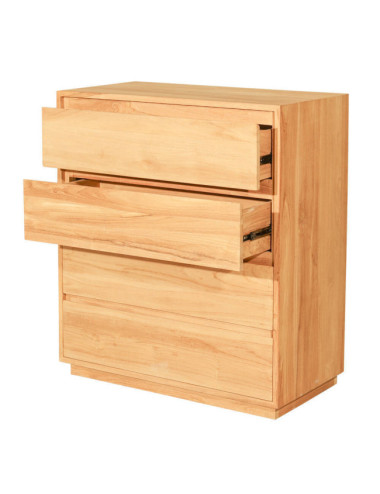 Cómoda Fondes en madera de teca natural con cuatro cajones| bosco