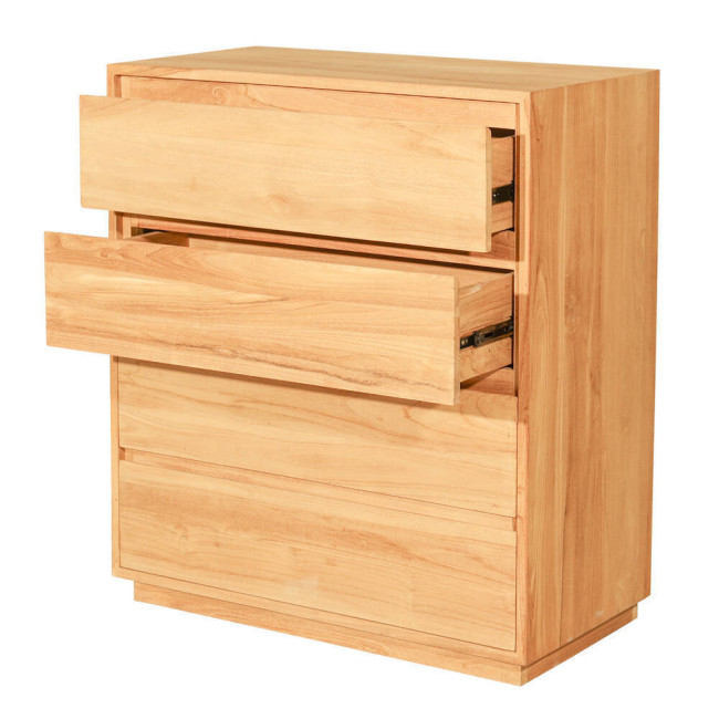 Cómoda Fondes en madera de teca natural con cuatro cajones| bosco