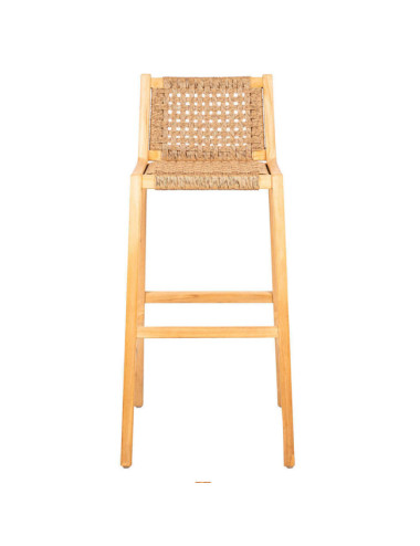 GT-21A TABURETE BAR CON RESPALDO TRENZADO VIRO, MADERA DE TECA NATURAL.