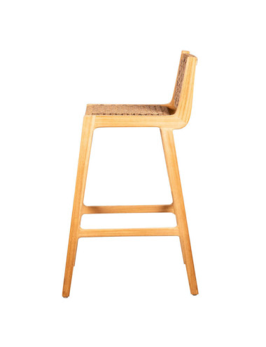 GT-21A TABURETE BAR CON RESPALDO TRENZADO VIRO, MADERA DE TECA NATURAL.