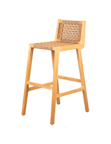GT-21A TABURETE BAR CON RESPALDO TRENZADO VIRO, MADERA DE TECA NATURAL.