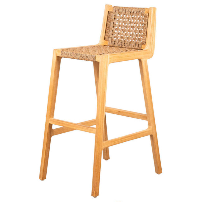 GT-21A TABURETE BAR CON RESPALDO TRENZADO VIRO, MADERA DE TECA NATURAL.