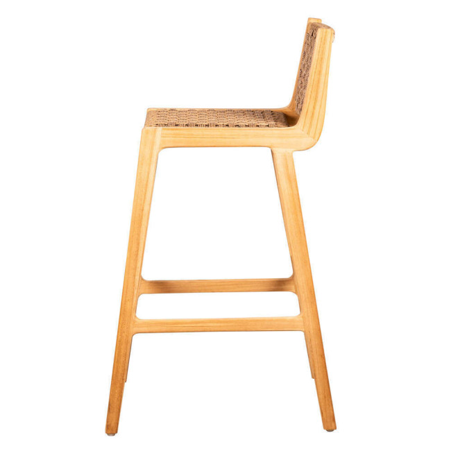 GT-21A TABURETE BAR CON RESPALDO TRENZADO VIRO, MADERA DE TECA NATURAL.