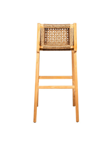 GT-21A TABURETE BAR CON RESPALDO TRENZADO VIRO, MADERA DE TECA NATURAL.