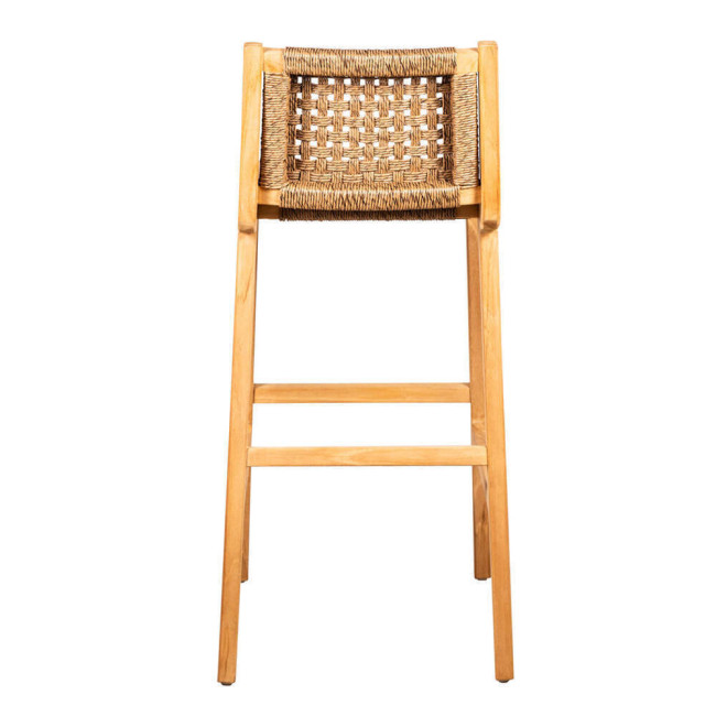 GT-21A TABURETE BAR CON RESPALDO TRENZADO VIRO, MADERA DE TECA NATURAL.