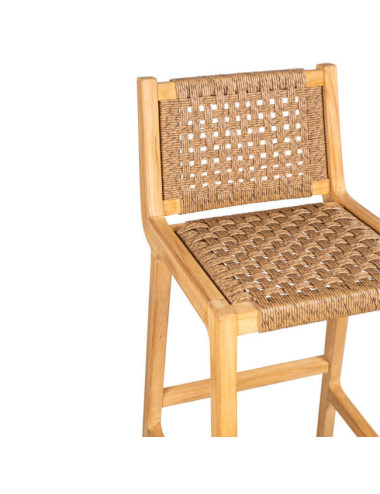 GT-21A TABURETE BAR CON RESPALDO TRENZADO VIRO, MADERA DE TECA NATURAL.