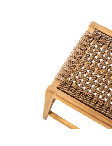 GT-21A TABURETE BAR CON RESPALDO TRENZADO VIRO, MADERA DE TECA NATURAL.