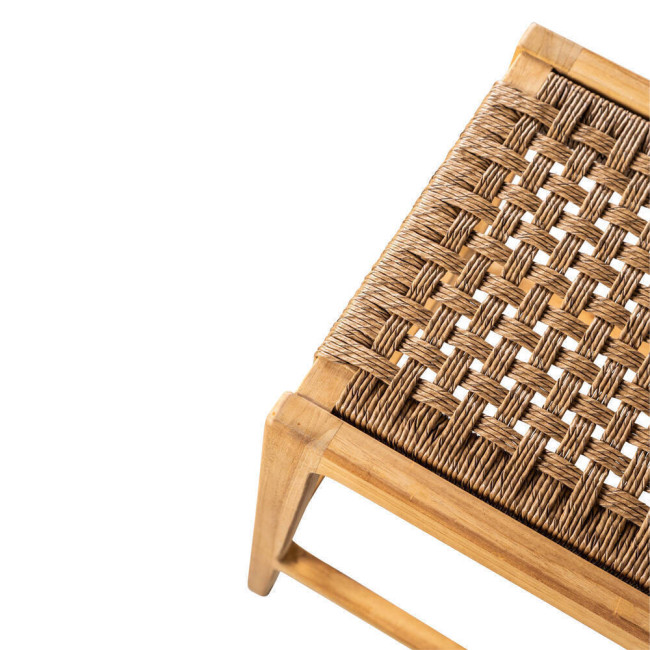 GT-21A TABURETE BAR CON RESPALDO TRENZADO VIRO, MADERA DE TECA NATURAL.