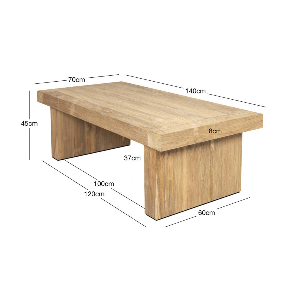 Mesa modelo Fustam en madera de teca reciclada acabado rasgado | bosco