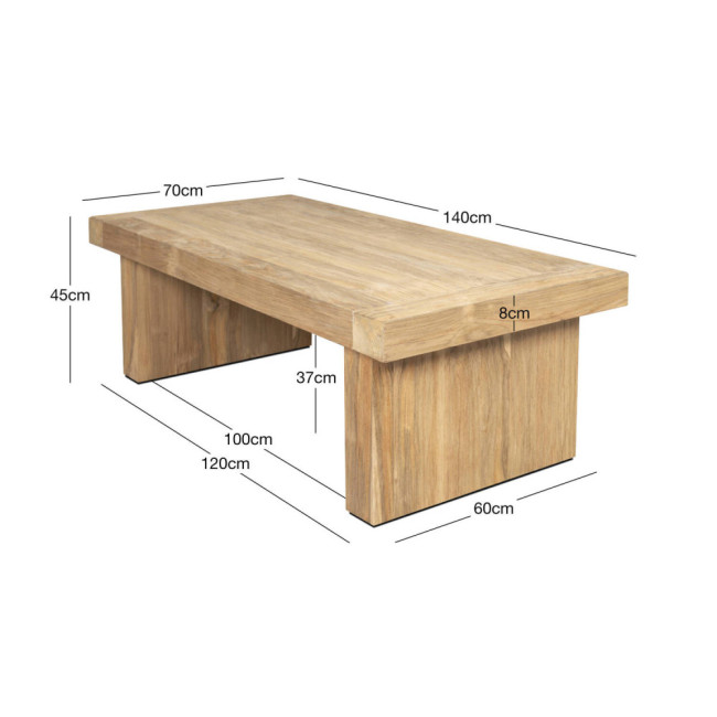 Mesa modelo Fustam en madera de teca reciclada acabado rasgado | bosco