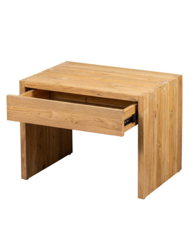 RT-1291A MESITA DE NOCHE BASIC 1 CAJON, TECA RECICLADA ACABADO SEMI RUSTICO.