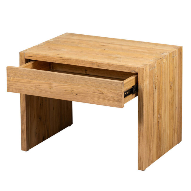 RT-1291A MESITA DE NOCHE BASIC 1 CAJON, TECA RECICLADA ACABADO SEMI RUSTICO.
