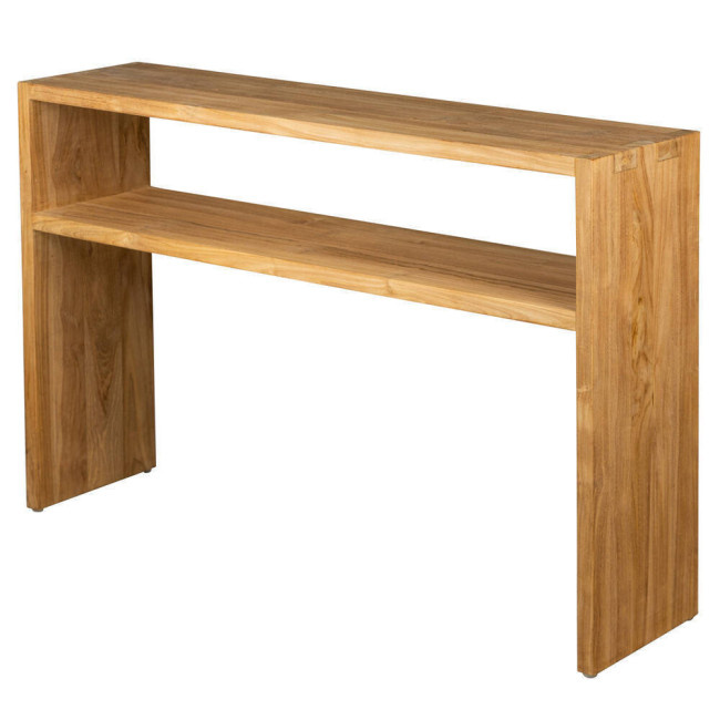 MESA CONSOLA BINIDALI DE MADERA DE TECA ACABADO LIJADO FINO