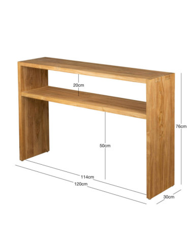 MESA CONSOLA BINIDALI DE MADERA DE TECA ACABADO LIJADO FINO