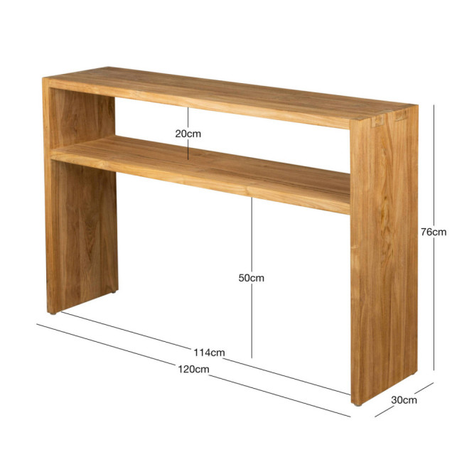 MESA CONSOLA BINIDALI DE MADERA DE TECA ACABADO LIJADO FINO